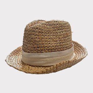 Tracy Watts Brooklyn Raffia Fedora w/ Cream Band